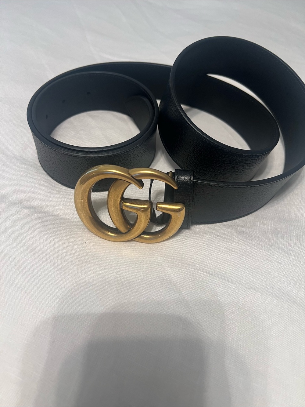 Gucci Marmont “Double G” Black Leather Belt, Sz 44